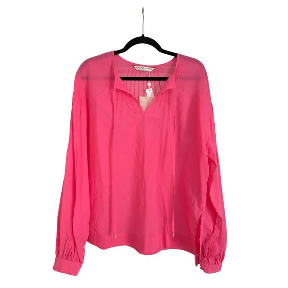 Trina Turk Woven Cape Coral Cotton Top Blouse S, Paradise Pink | NEW $248 - Picture 3 of 5